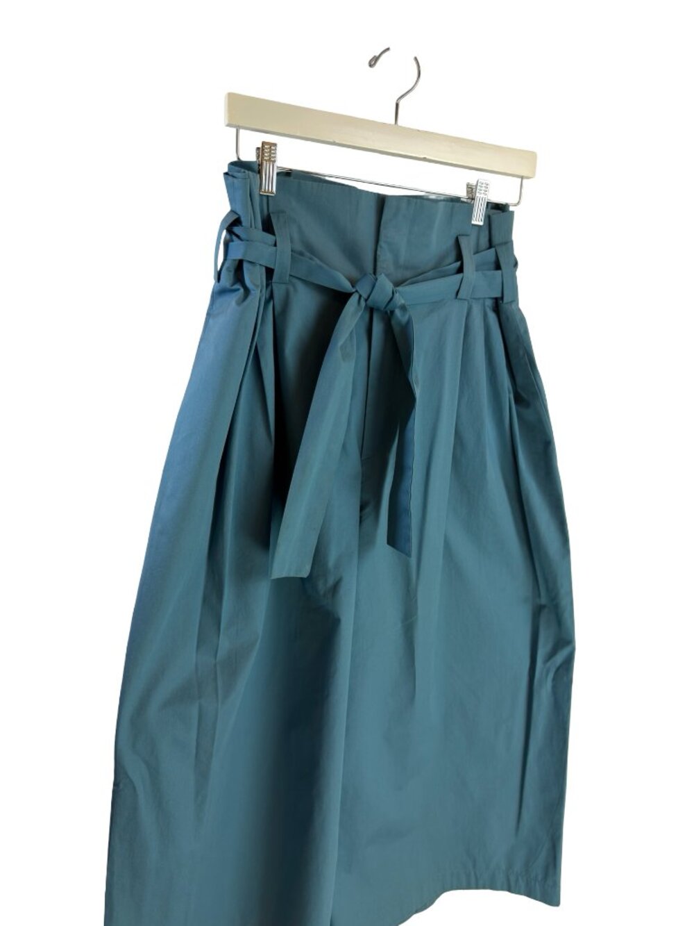 Zara Teal High Waist Pleated Wide Leg Paper Bag Waist Pockets Ankle Palazzo XL - Picture 2 of 12